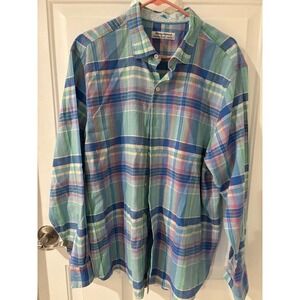Tommy Bahama Barbados Breeze Stretch Mens XL Plaid Long Sleeve Button Down Shirt